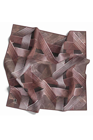 Twill Dokulu Geometrik Desenli Pudra Renkli 90x90 Eşarp (İpek İçermez) Kenar Dikiş Şekli El Dikişli