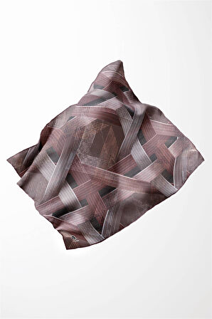 Twill Dokulu Geometrik Desenli Pudra Renkli 90x90 Eşarp (İpek İçermez) Kenar Dikiş Şekli El Dikişli