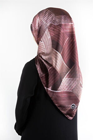 Twill Dokulu Geometrik Desenli Gül Kurusu Renkli 90x90 Eşarp (İpek İçermez) Kenar Dikiş Şekli El Dikişli