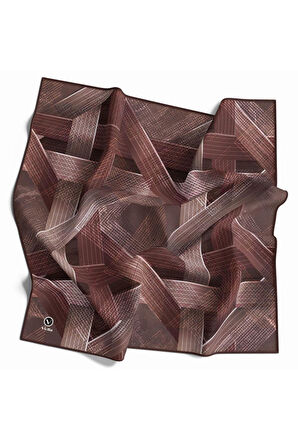 Twill Dokulu Geometrik Desenli Gül Kurusu Renkli 90x90 Eşarp (İpek İçermez) Kenar Dikiş Şekli El Dikişli