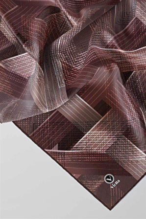 Twill Dokulu Geometrik Desenli Gül Kurusu Renkli 90x90 Eşarp (İpek İçermez) Kenar Dikiş Şekli El Dikişli