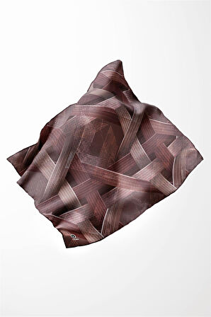 Twill Dokulu Geometrik Desenli Gül Kurusu Renkli 90x90 Eşarp (İpek İçermez) Kenar Dikiş Şekli El Dikişli