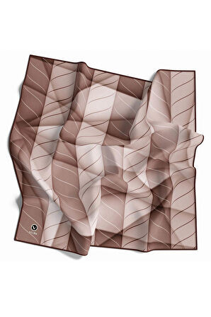 Twill Şeritli Geometrik Desenli Vizon Renkli 90x90 Eşarp (İpek İçermez) Kenar Dikiş Şekli El Dikişli
