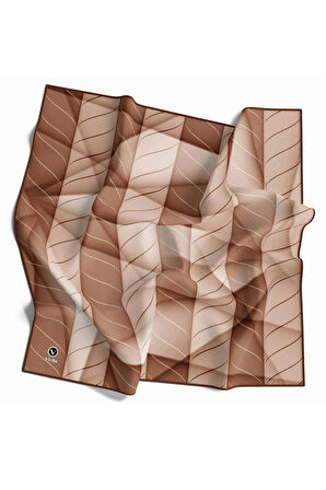 Twill Şeritli Geometrik Desenli Taba Renkli 90x90 Eşarp (İpek İçermez) Kenar Dikiş Şekli El Dikişli