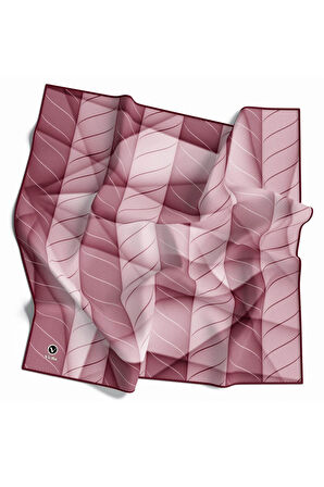 Twill Şeritli Geometrik Desenli Pudra Renkli 90x90 Eşarp (İpek İçermez) Kenar Dikiş Şekli El Dikişli