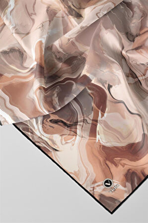 Twill Batik Desenli Bej Renkli 90x90 Eşarp (İpek İçermez) Kenar Dikiş Şekli El Dikişli