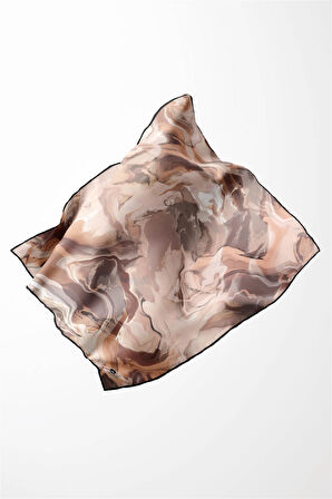 Twill Batik Desenli Bej Renkli 90x90 Eşarp (İpek İçermez) Kenar Dikiş Şekli El Dikişli