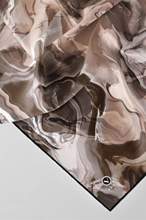 Twill Batik Desenli Taş Rengi Renkli 90x90 Eşarp (İpek İçermez) Kenar Dikiş Şekli El Dikişli