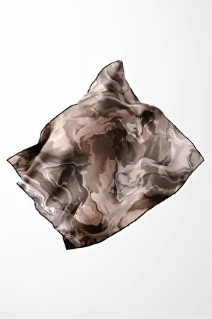 Twill Batik Desenli Taş Rengi Renkli 90x90 Eşarp (İpek İçermez) Kenar Dikiş Şekli El Dikişli