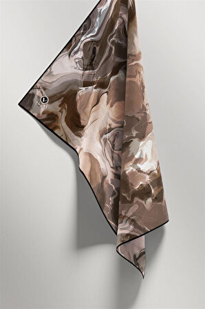 Twill Batik Desenli Taş Rengi Renkli 90x90 Eşarp (İpek İçermez) Kenar Dikiş Şekli El Dikişli