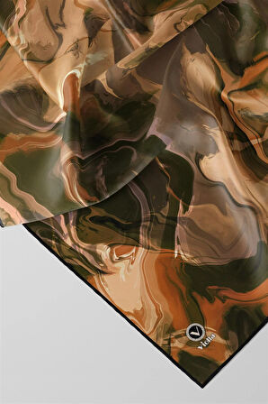 Twill Batik Desenli Hardal Renkli 90x90 Eşarp (İpek İçermez) Kenar Dikiş Şekli El Dikişli