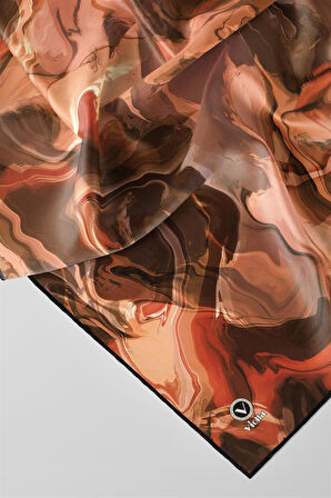 Twill Batik Desenli Taba Renkli 90x90 Eşarp (İpek İçermez) Kenar Dikiş Şekli El Dikişli