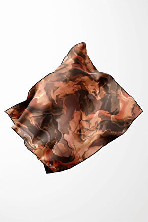 Twill Batik Desenli Taba Renkli 90x90 Eşarp (İpek İçermez) Kenar Dikiş Şekli El Dikişli