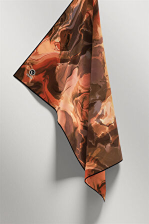 Twill Batik Desenli Taba Renkli 90x90 Eşarp (İpek İçermez) Kenar Dikiş Şekli El Dikişli