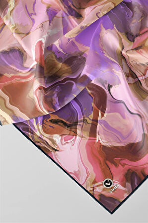 Twill Batik Desenli Mor Renkli 90x90 Eşarp (İpek İçermez) Kenar Dikiş Şekli El Dikişli