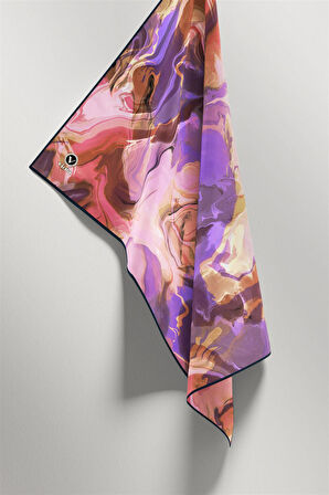 Twill Batik Desenli Mor Renkli 90x90 Eşarp (İpek İçermez) Kenar Dikiş Şekli El Dikişli