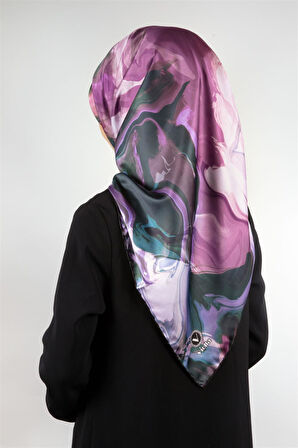 Twill Batik Desenli Petrol Yeşili Renkli 90x90 Eşarp (İpek İçermez) Kenar Dikiş Şekli El Dikişli