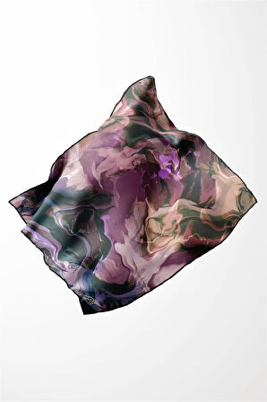 Twill Batik Desenli Petrol Yeşili Renkli 90x90 Eşarp (İpek İçermez) Kenar Dikiş Şekli El Dikişli