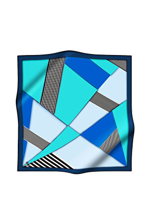 %100 Twill İpek Çizgili ve Geometrik Desenli Saks - Mint Yeşili Renkli 90x90 Eşarp Dikim Şekli : El Dikişi
