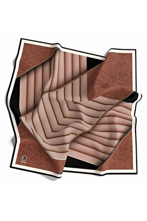 Twill Zigzag Desenli Bakır Renkli 90x90 Eşarp (İpek İçermez) Kenar Dikiş Şekli El Dikişli