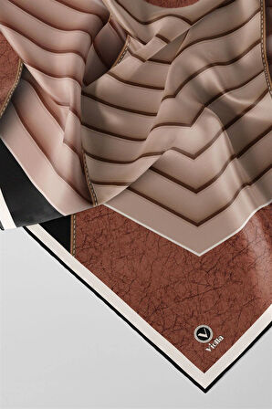 Twill Zigzag Desenli Bakır Renkli 90x90 Eşarp (İpek İçermez) Kenar Dikiş Şekli El Dikişli