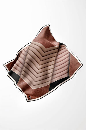 Twill Zigzag Desenli Bakır Renkli 90x90 Eşarp (İpek İçermez) Kenar Dikiş Şekli El Dikişli