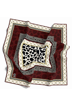 Twill Taş Desenli Bordo Renkli 90x90 Eşarp (İpek İçermez) Kenar Dikiş Şekli El Dikişli