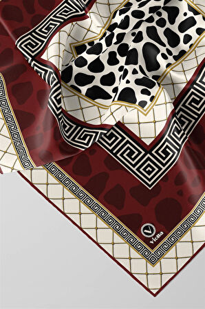 Twill Taş Desenli Bordo Renkli 90x90 Eşarp (İpek İçermez) Kenar Dikiş Şekli El Dikişli