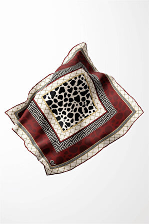 Twill Taş Desenli Bordo Renkli 90x90 Eşarp (İpek İçermez) Kenar Dikiş Şekli El Dikişli