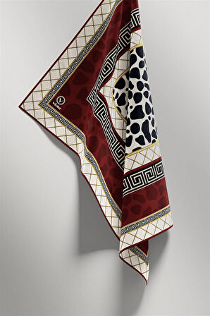Twill Taş Desenli Bordo Renkli 90x90 Eşarp (İpek İçermez) Kenar Dikiş Şekli El Dikişli