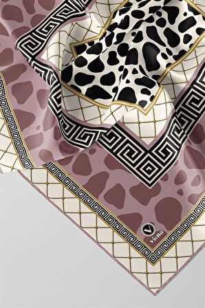 Twill Taş Desenli Pudra Renkli 90x90 Eşarp (İpek İçermez) Kenar Dikiş Şekli El Dikişli