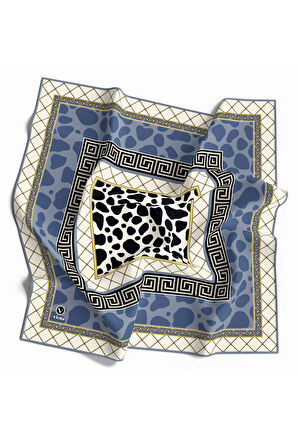 Twill Taş Desenli Bebe Mavisi Renkli 90x90 Eşarp (İpek İçermez) Kenar Dikiş Şekli El Dikişli