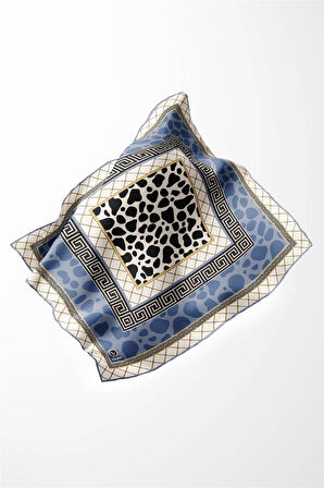 Twill Taş Desenli Bebe Mavisi Renkli 90x90 Eşarp (İpek İçermez) Kenar Dikiş Şekli El Dikişli