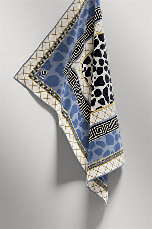 Twill Taş Desenli Bebe Mavisi Renkli 90x90 Eşarp (İpek İçermez) Kenar Dikiş Şekli El Dikişli