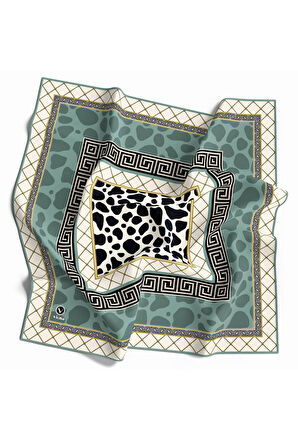 Twill Taş Desenli Mint Yeşili Renkli 90x90 Eşarp (İpek İçermez) Kenar Dikiş Şekli El Dikişli