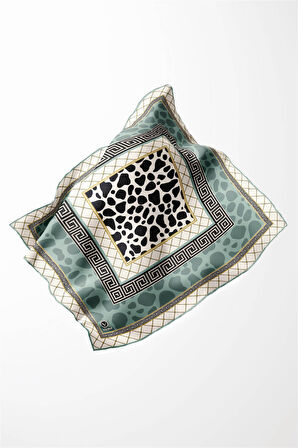 Twill Taş Desenli Mint Yeşili Renkli 90x90 Eşarp (İpek İçermez) Kenar Dikiş Şekli El Dikişli