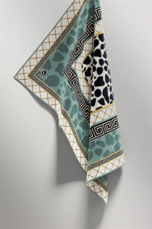 Twill Taş Desenli Mint Yeşili Renkli 90x90 Eşarp (İpek İçermez) Kenar Dikiş Şekli El Dikişli