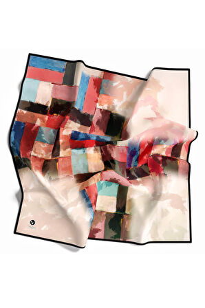 Twill Yağlı Boya Desenli Bordo Renkli 90x90 Eşarp (İpek İçermez) Kenar Dikiş Şekli El Dikişli