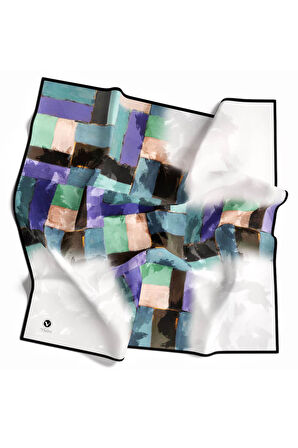 Twill Yağlı Boya Desenli İndigo Renkli 90x90 Eşarp (İpek İçermez) Kenar Dikiş Şekli El Dikişli