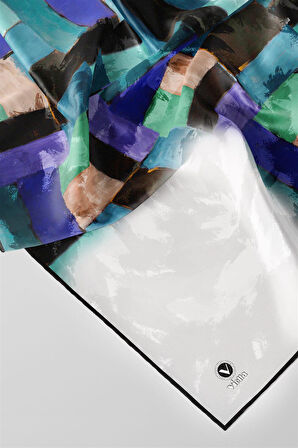 Twill Yağlı Boya Desenli İndigo Renkli 90x90 Eşarp (İpek İçermez) Kenar Dikiş Şekli El Dikişli