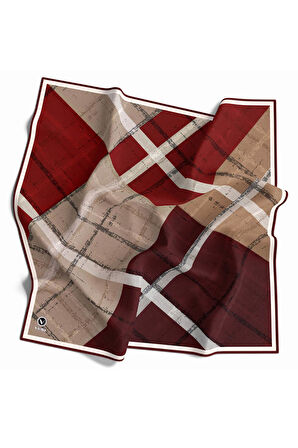 Twill Eskitme Desenli Bordo Renkli 90x90 Eşarp (İpek İçermez) Kenar Dikiş Şekli El Dikişli