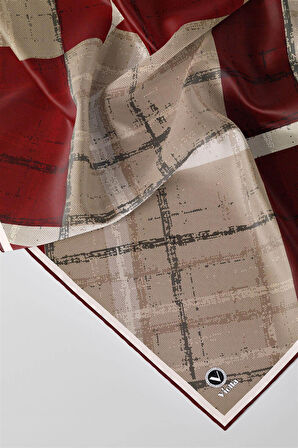 Twill Eskitme Desenli Bordo Renkli 90x90 Eşarp (İpek İçermez) Kenar Dikiş Şekli El Dikişli