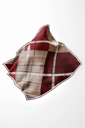 Twill Eskitme Desenli Bordo Renkli 90x90 Eşarp (İpek İçermez) Kenar Dikiş Şekli El Dikişli