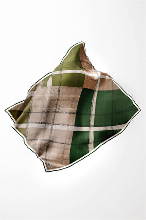 Twill Eskitme Desenli Zümrüt Yeşili Renkli 90x90 Eşarp (İpek İçermez) Kenar Dikiş Şekli El Dikişli