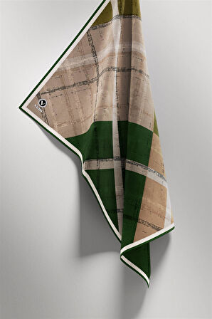 Twill Eskitme Desenli Zümrüt Yeşili Renkli 90x90 Eşarp (İpek İçermez) Kenar Dikiş Şekli El Dikişli