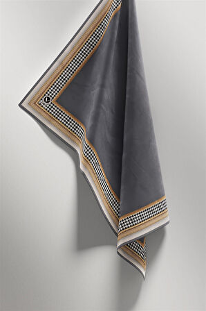 Twill Kazayak Bordür Desenli Füme Renkli 90x90 Eşarp (İpek İçermez) Kenar Dikiş Şekli El Dikişli