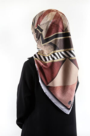 Twill Eskitme Desenli Bordo Renkli 90x90 Eşarp (İpek İçermez) Kenar Dikiş Şekli El Dikişli