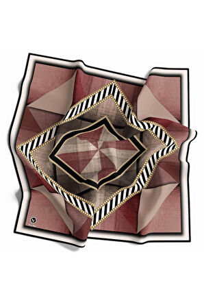 Twill Eskitme Desenli Bordo Renkli 90x90 Eşarp (İpek İçermez) Kenar Dikiş Şekli El Dikişli