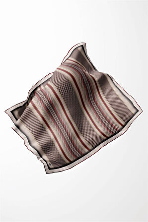 Twill Kazayaklı Şerit Desenli Bej Renkli 90x90 Eşarp (İpek İçermez) Kenar Dikiş Şekli El Dikişli