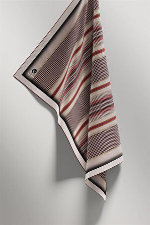 Twill Kazayaklı Şerit Desenli Bej Renkli 90x90 Eşarp (İpek İçermez) Kenar Dikiş Şekli El Dikişli